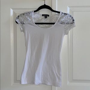 NWOT White Floral Lace Shoulder/Back T-shirt